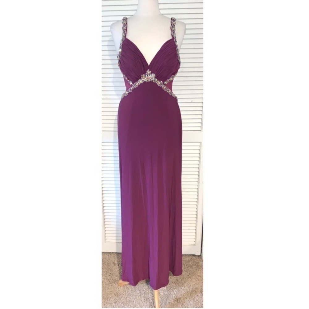 Tony Bowls Maxi dress Magenta with Rhinestones Size 4